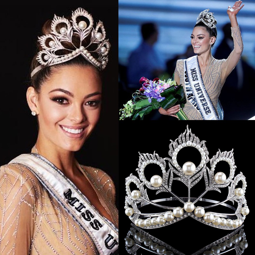 Miss Universe Big Pearl Rhinestone Tiara Full Circle Crown