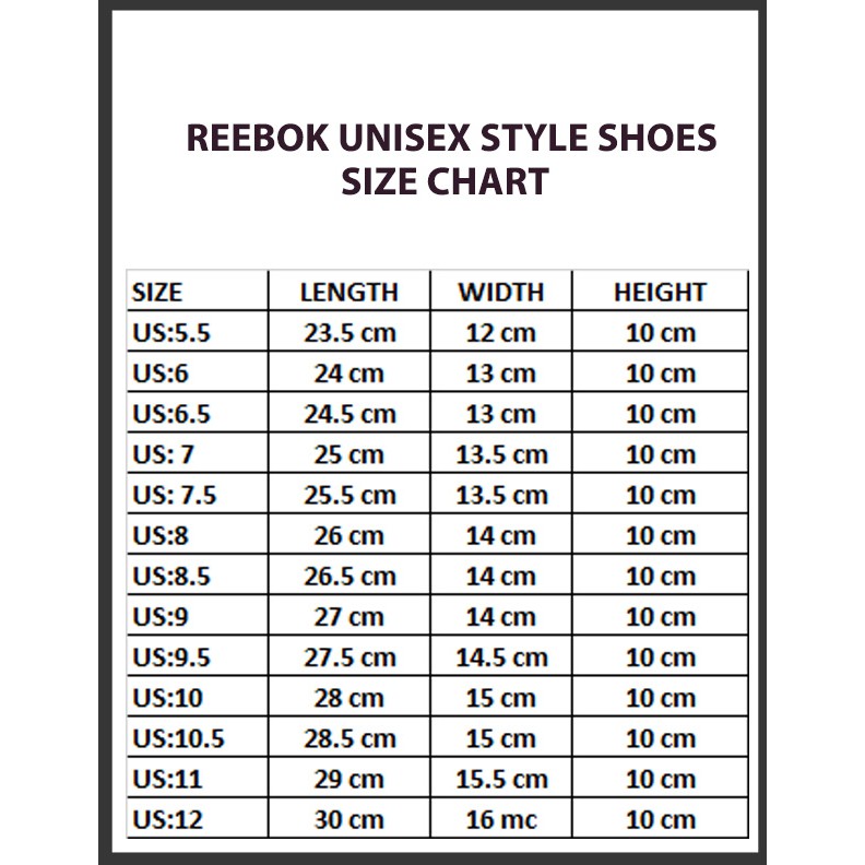 cm size chart shoes