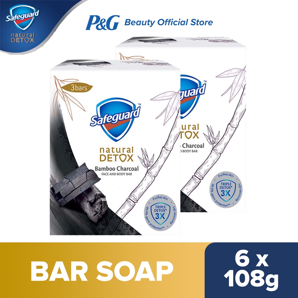 Safeguard Detox Face and Body Bar Soap Charcoal 108gx3 Set of 2