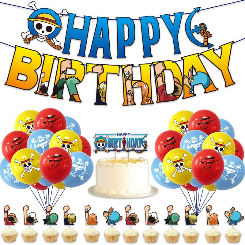One Piece Kings Theme Balloon Cake Litter Flag Combination Birthday Party Decoration Supplies Shopee Philippines