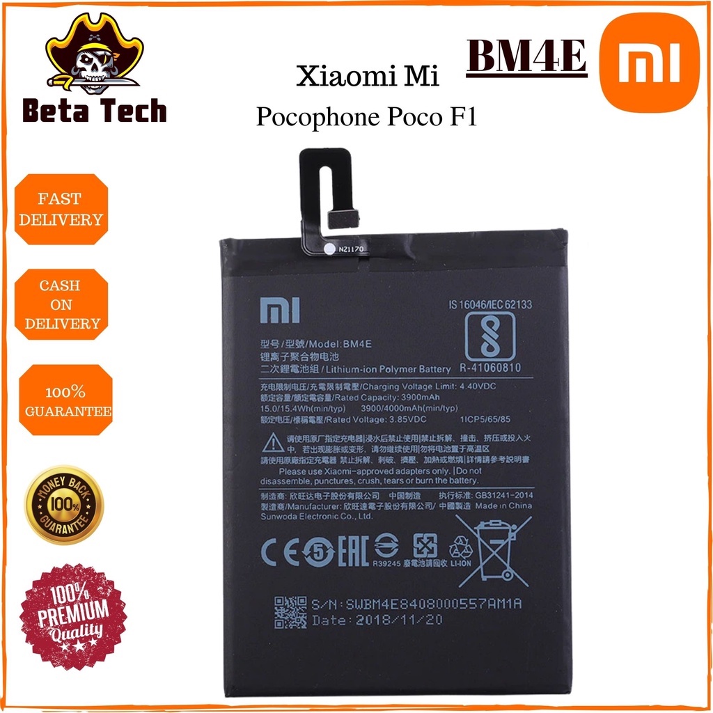 Xiaomi Battery Original Mi Pocofone F1 Battery Model Bm4e High Quality 4000mah Shopee 6795