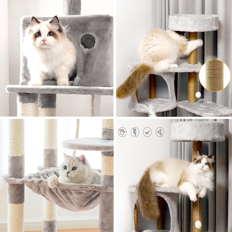 Beige Large Cat Condo tower Cat House Cat Climbing Framecament Cat Climbing  Board Toy Cat HammocK #3