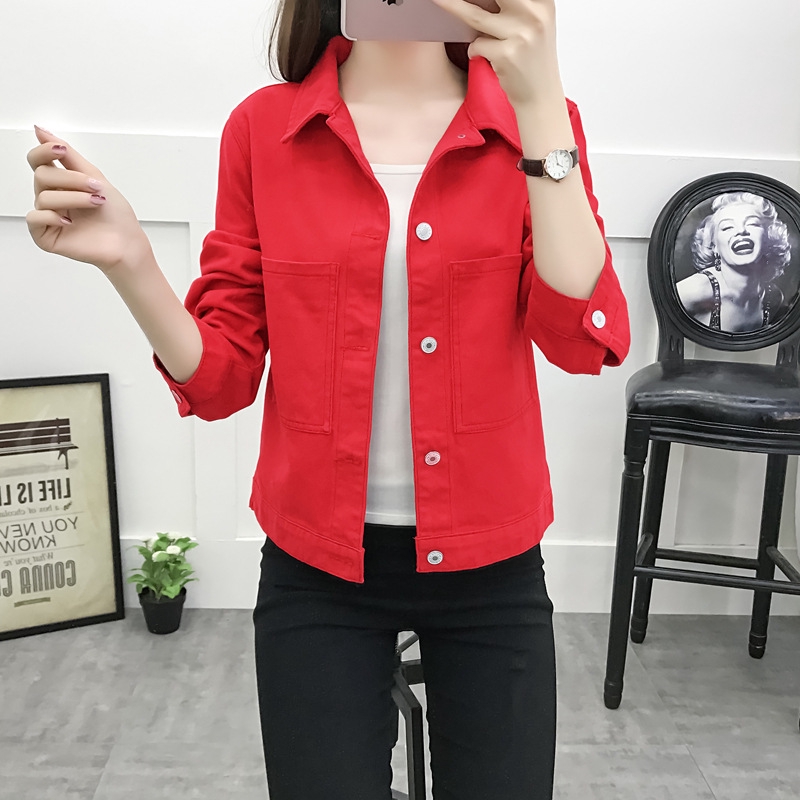 red colour denim jacket