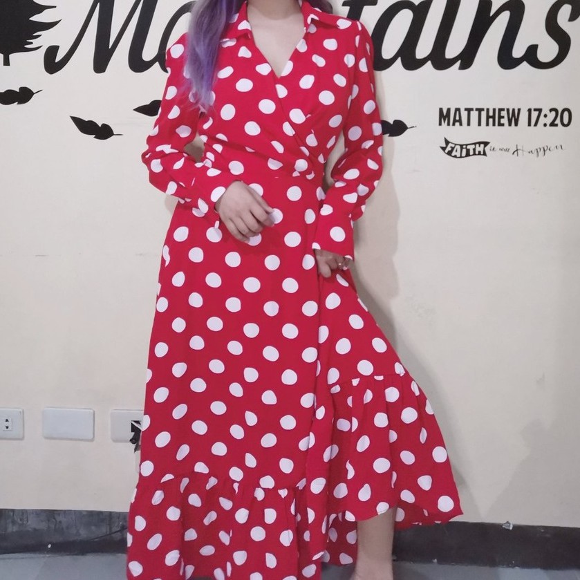 red polka dot maxi dress