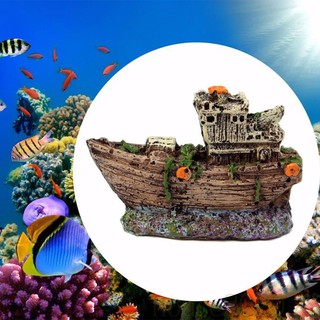 [house2020]Aquarium Ornament Pirate Sunk Ship Shipwreck Boat Fish Tank Waterscape Cave Decoration #1