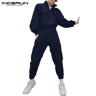 INCERUN Mens Baggy Cargo Jumpsuits Overalls Long Sleeve Pants