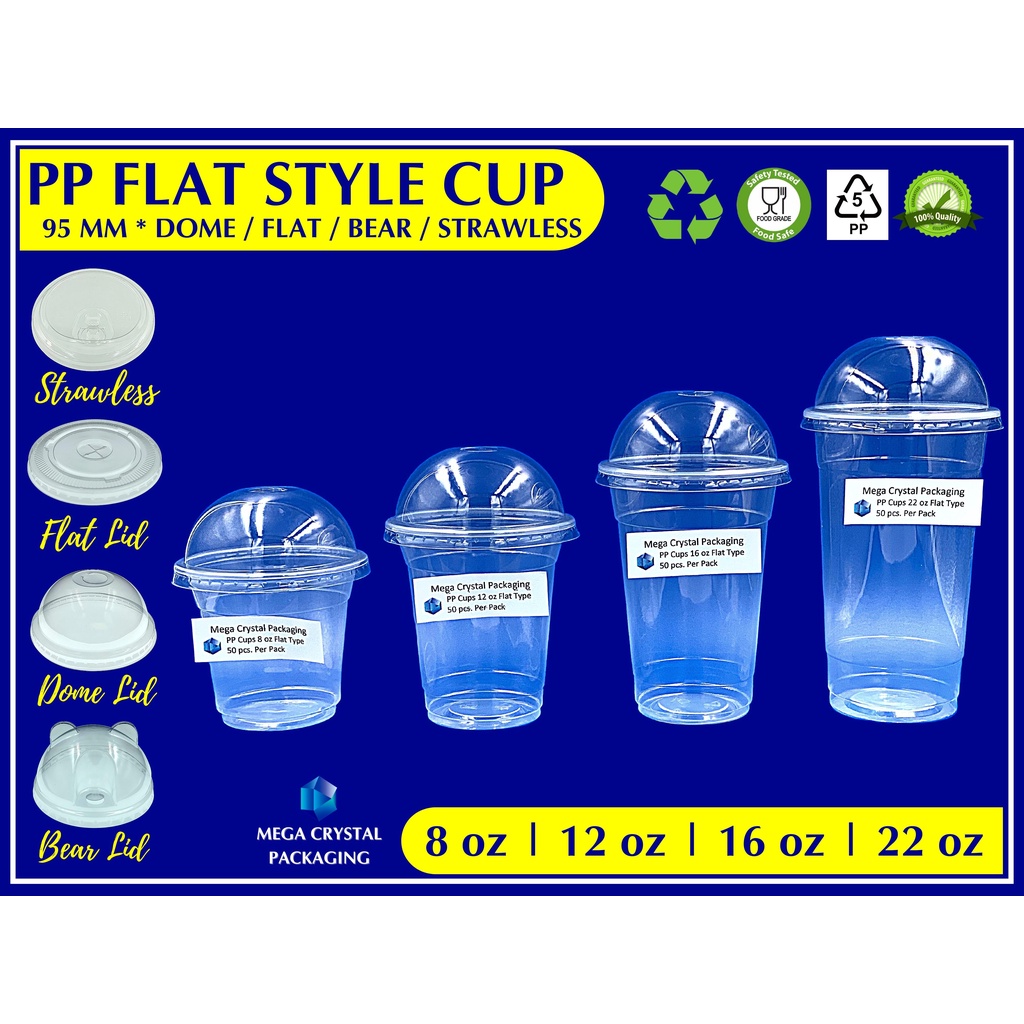 [ 50 Pcs ] Milk Tea Cups Frappe Flat Style / Y CUP 8 oz / 12 oz / 16 oz