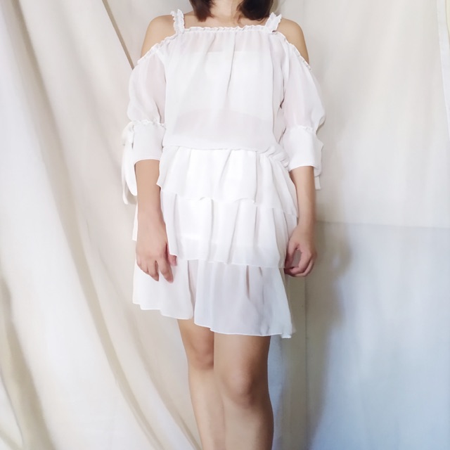 white sheer ruffle dress