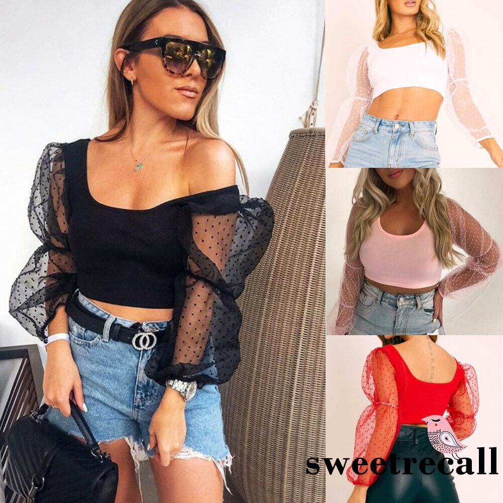 mesh puff long sleeve top