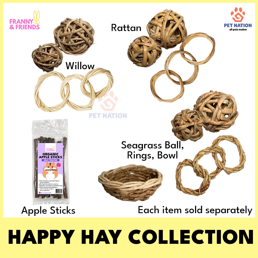 Franny & Friends Hamster Toys Heat-Treated Apple Sticks Willow Balls Rattan Balls Rabbit Toys Bunny #1