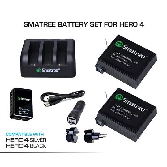 Gopro Smatree Battery Kit Hero 4 1290mah Replacement Charger Shopee Philippines