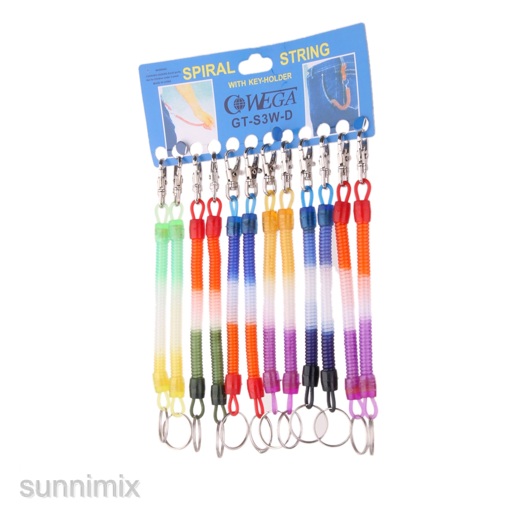 12pcs Spiral Keyring Key Chain Stretchable String Key Clip Holder