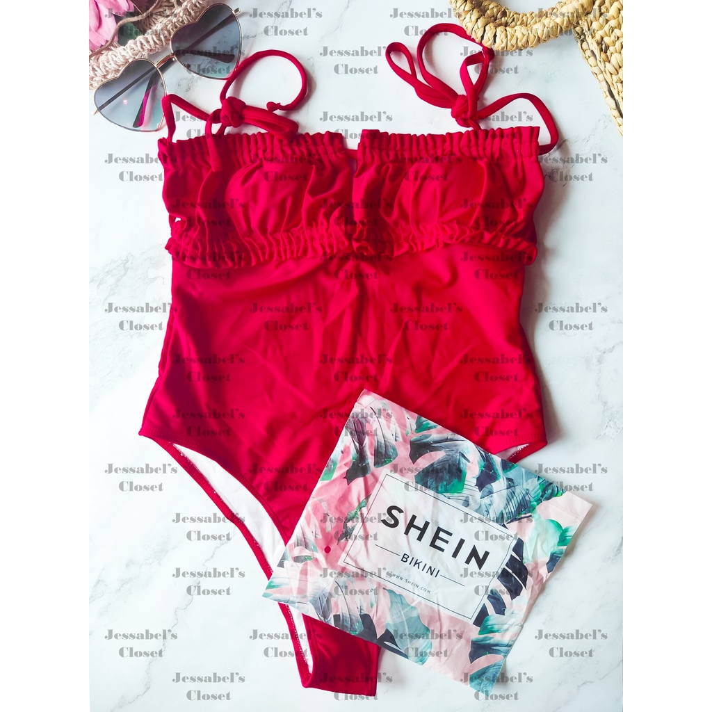 Shein One Piece Red High Leg Drawstring Padded Swimsuit S Shopee Philippines