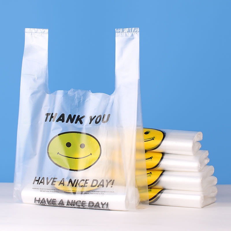 50Pcs/100Pcs Thank You Printed Plastic Bag Smile Face Plastic Bag Sando Bag Transparent Clear #6
