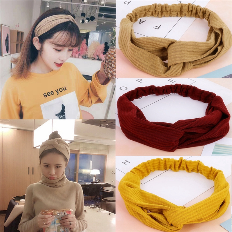 Girl Spring Autumn Elastic Fabric Headband Classic Cross Knot Turban ...