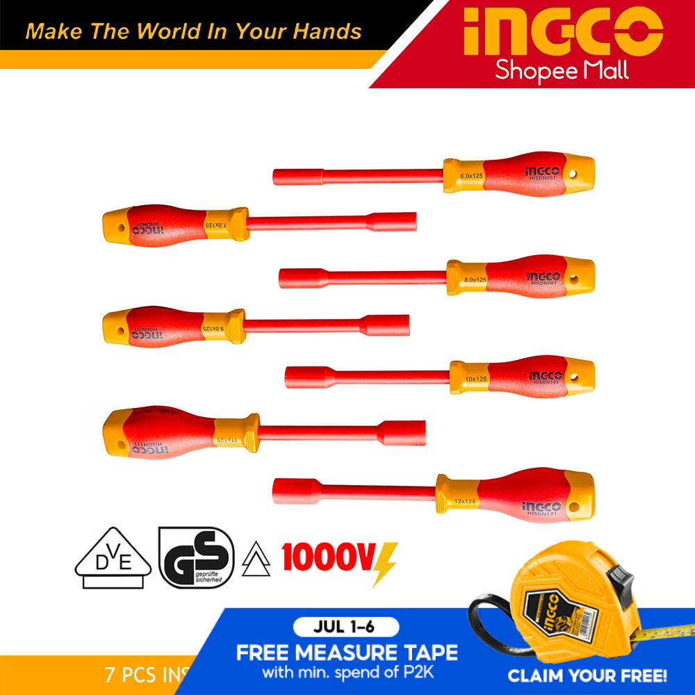 Ingco HKISD0701 7pcs Industrial Insulated Nut Screwdriver Set 1000V