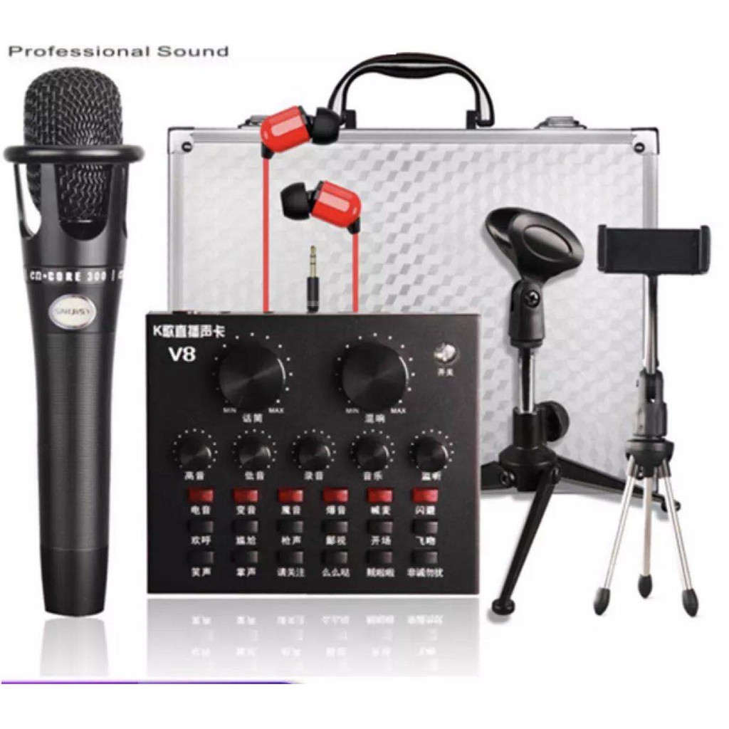 7in1 V8 Sound Card Studio Series Microphone Condenser Microphone V8