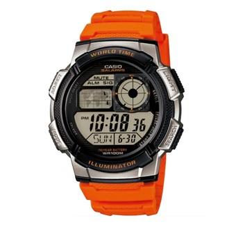 casio men's illuminator lcd orange resin strap watch