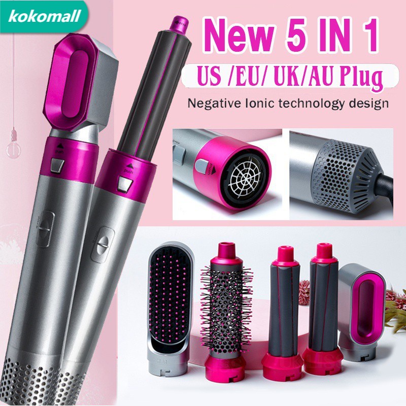 Ready Stock 5 In 1 Electric Blow Dryer Comb Hair Curling Wand  interchangeable Kit Negative Ion Straightener Hair Curler Hair Dryer Brush  | Shopee Philippines
