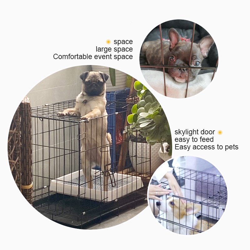 Dog Cage with Poop Tray Heavy Duty Pet Collapsible Cage Foldable Pet Cage #8