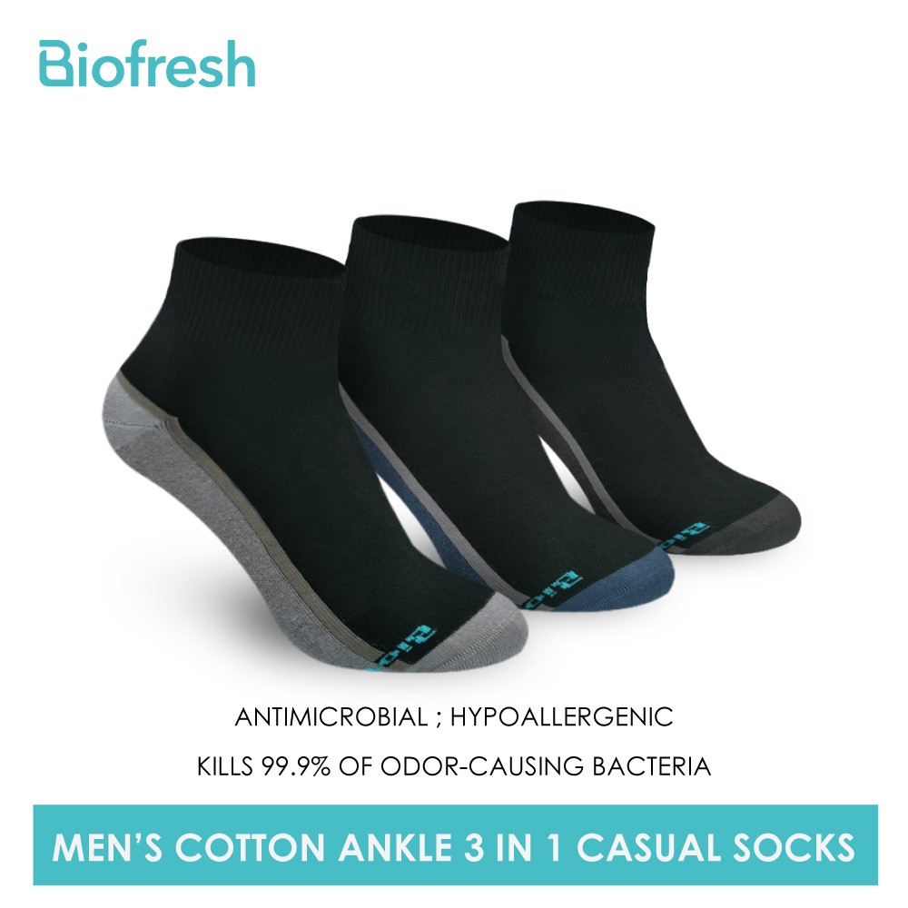 Biofresh Men’s Antimicrobial Cotton Ankle Lite Crew Socks 3 pairs in a ...