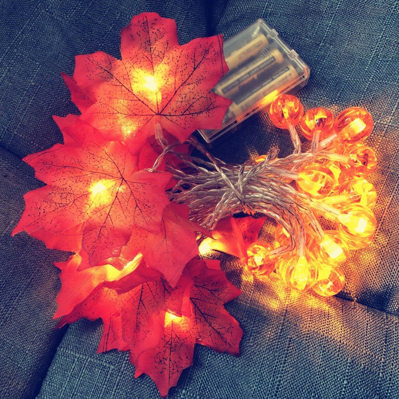 1.5/3m Fall Red Maple Leaf Pumpkin String Lights Garland/Halloween Christmas LED Warm Yellow Fairy Lights/Birthday Party Wedding Xmas Home INS Decorations