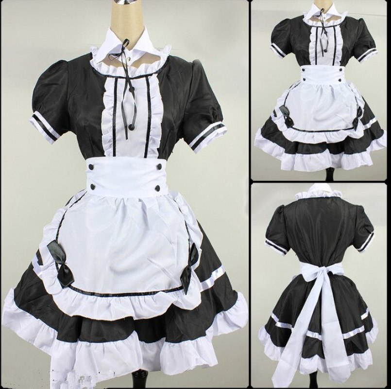 【new】women Sexy Maid Uniform Set Lace Tutu Dress Cotton Apron