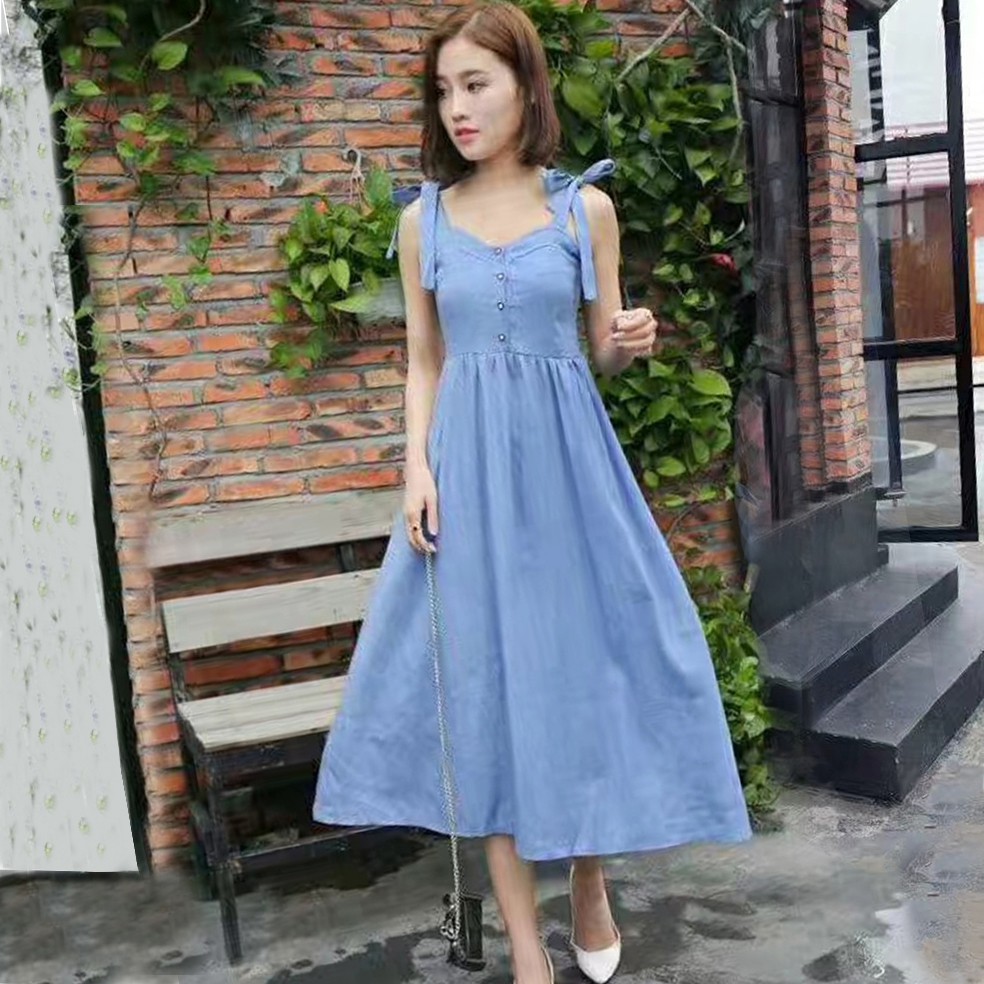 long strapless denim dress
