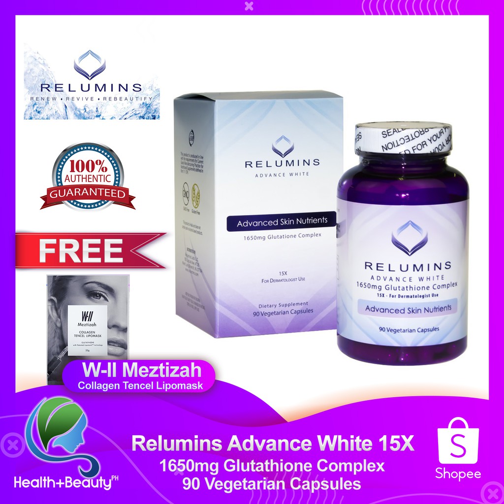 Relumins Skin Whitening 15x Glutathione 1650mg 90 Capsules ...