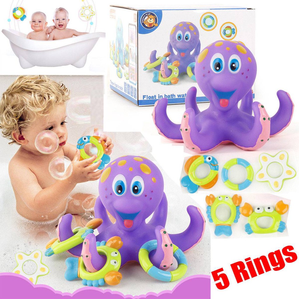 5 Ring Shower Bath Toy Baby Boy Girl Kids Floating Octopus Infant Toddlers Play 