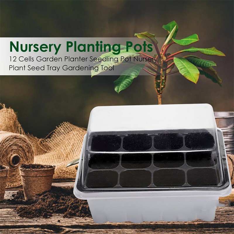 12 Cells Plant Seed Starting Grow Box Pot Nursery Seedling Propagation Tray 