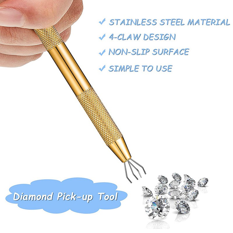 3 Pcs 4-Claw Pick Up Tool Prong Holder Diamond Pick-Up Tool Gem Catcher 4 Prongs Tweezers Grabber