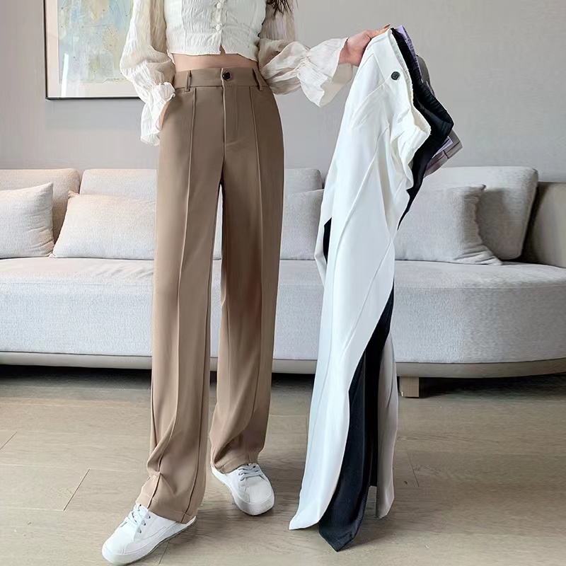 Kinwoo Suit pants high waist slimming elastic waist vertical leg pants ...