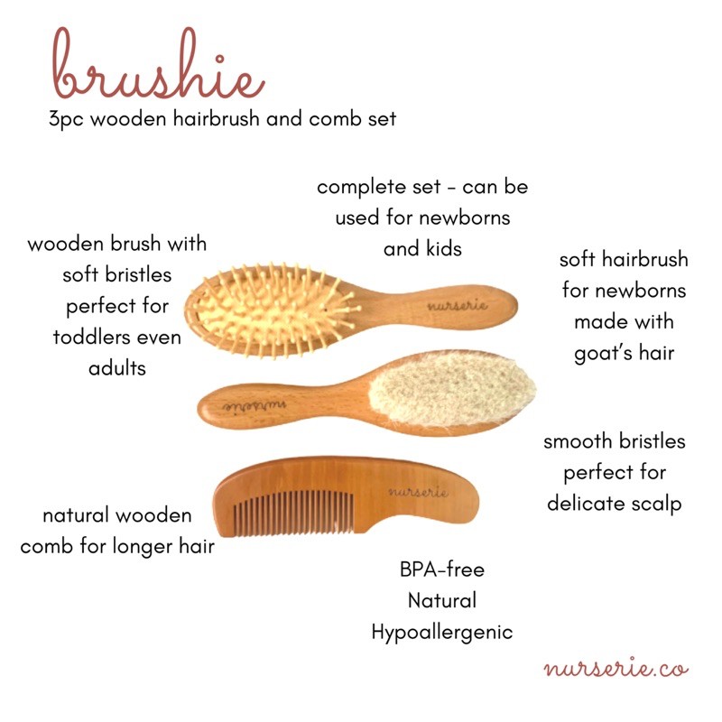 Brushie Natural 4pc Baby Wooden Hair brush Comb Scalp Brush Set  Personalized | Shopee Philippines