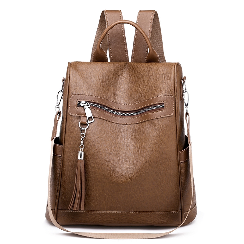 ladies tan leather backpack