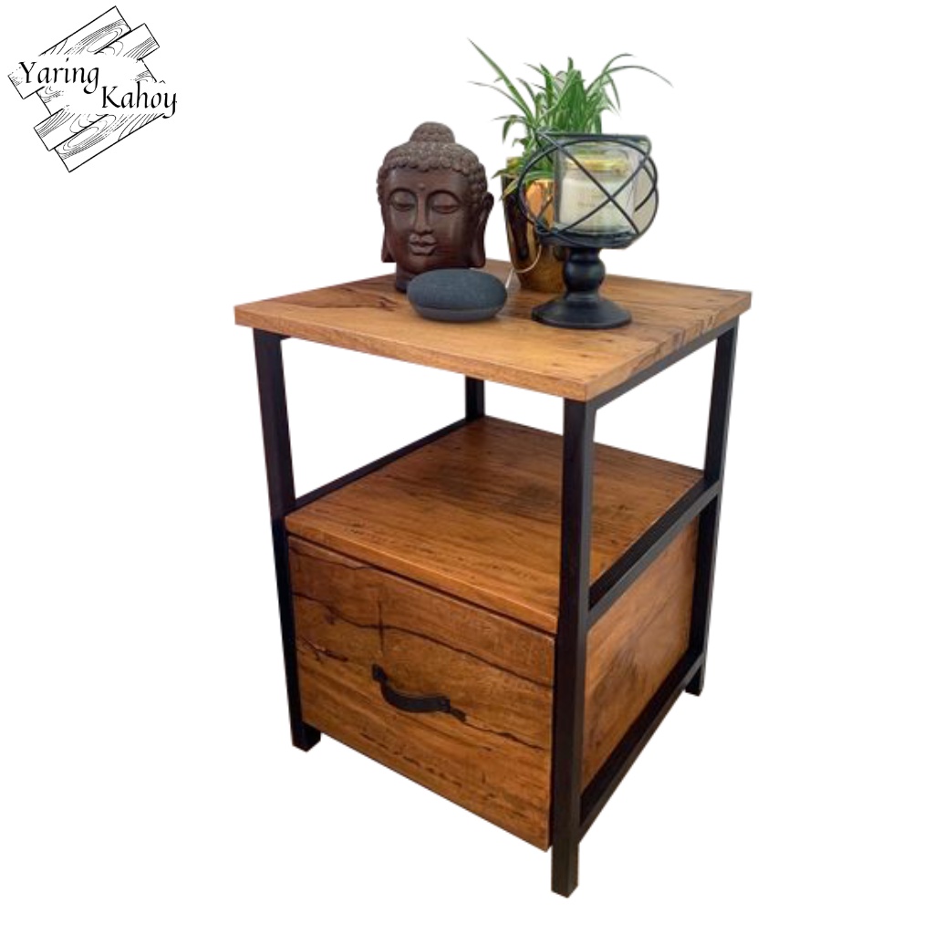 WOOD & METAL SIDE TABLE WITH 1 DRAWER IN MAHOGANY night stand wood