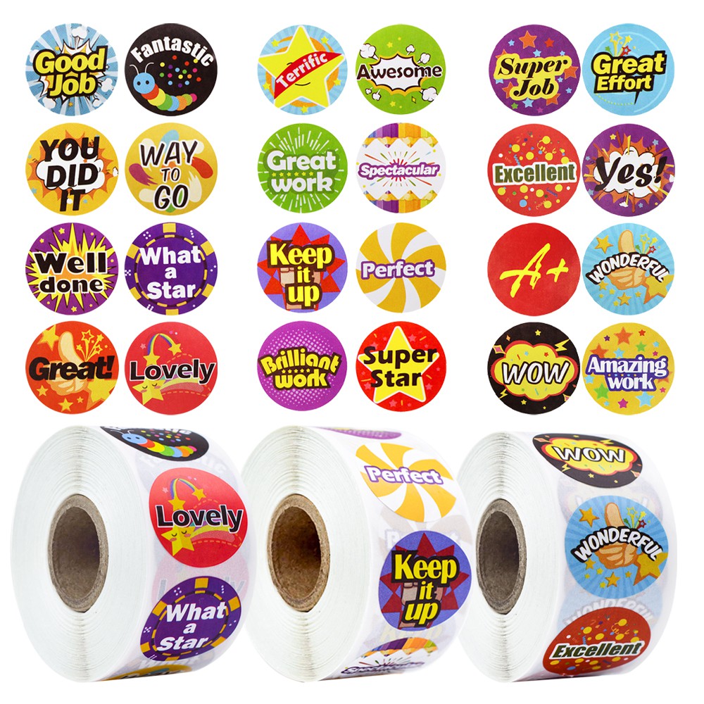 500 pcsroll paper round reward stickers with cute word for school