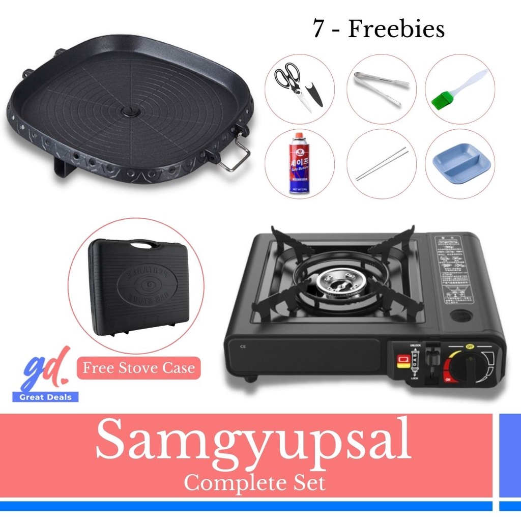 Korean Samgyupsal Square Pan Set With Portable Silnge Gas Stove With