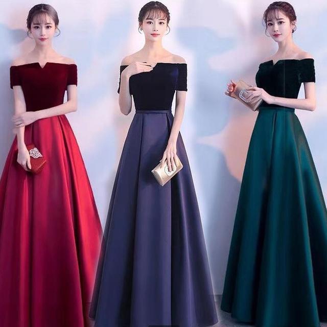 Elegent Off-shoulder Dinner Gown Host welcoming banquet dignified ...