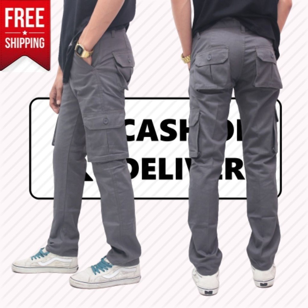 Men'S Long Cargo Pants Ash Gray Army Loreng Pocket Close Many Pockets ...