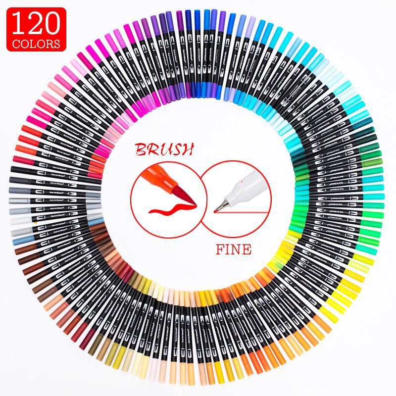120 Color Dual Brush Art Markers Pen Fine Tip and Brush Tips for