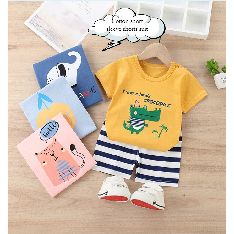 DL】0-6Y kids short sleeve suit pure cotton Baby Boys Girls Terno Tank ...