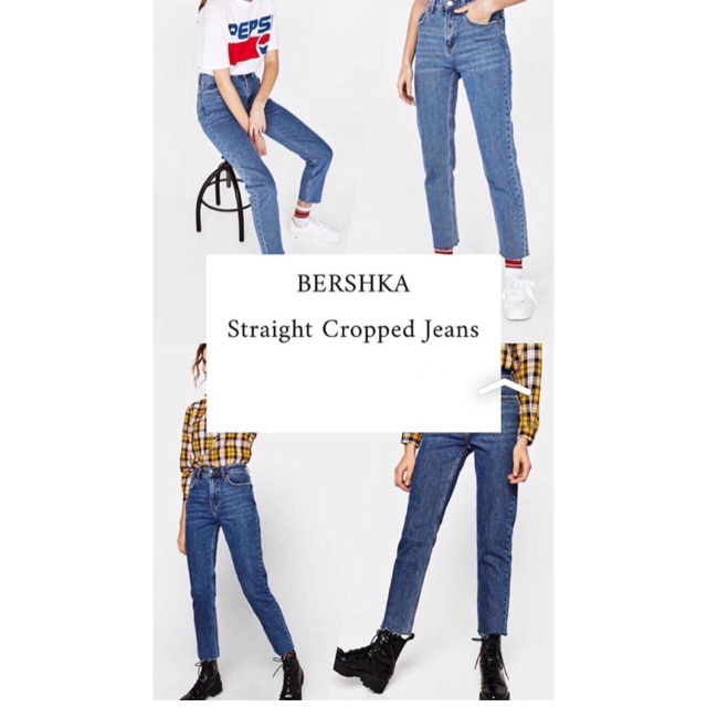 bershka straight cropped high waist jeans