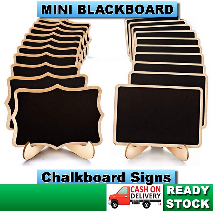 Zamify Mini Framed Chalkboard Sign Labels with Easel Stand, Wooden
