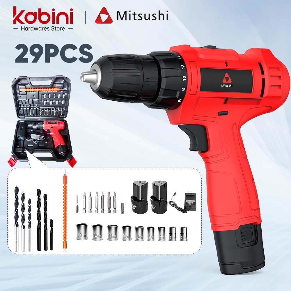 Mitsushi Mldz12t Cordless Drill Driver 12v Double Speed With 2 Li Ion Batteries And Free 