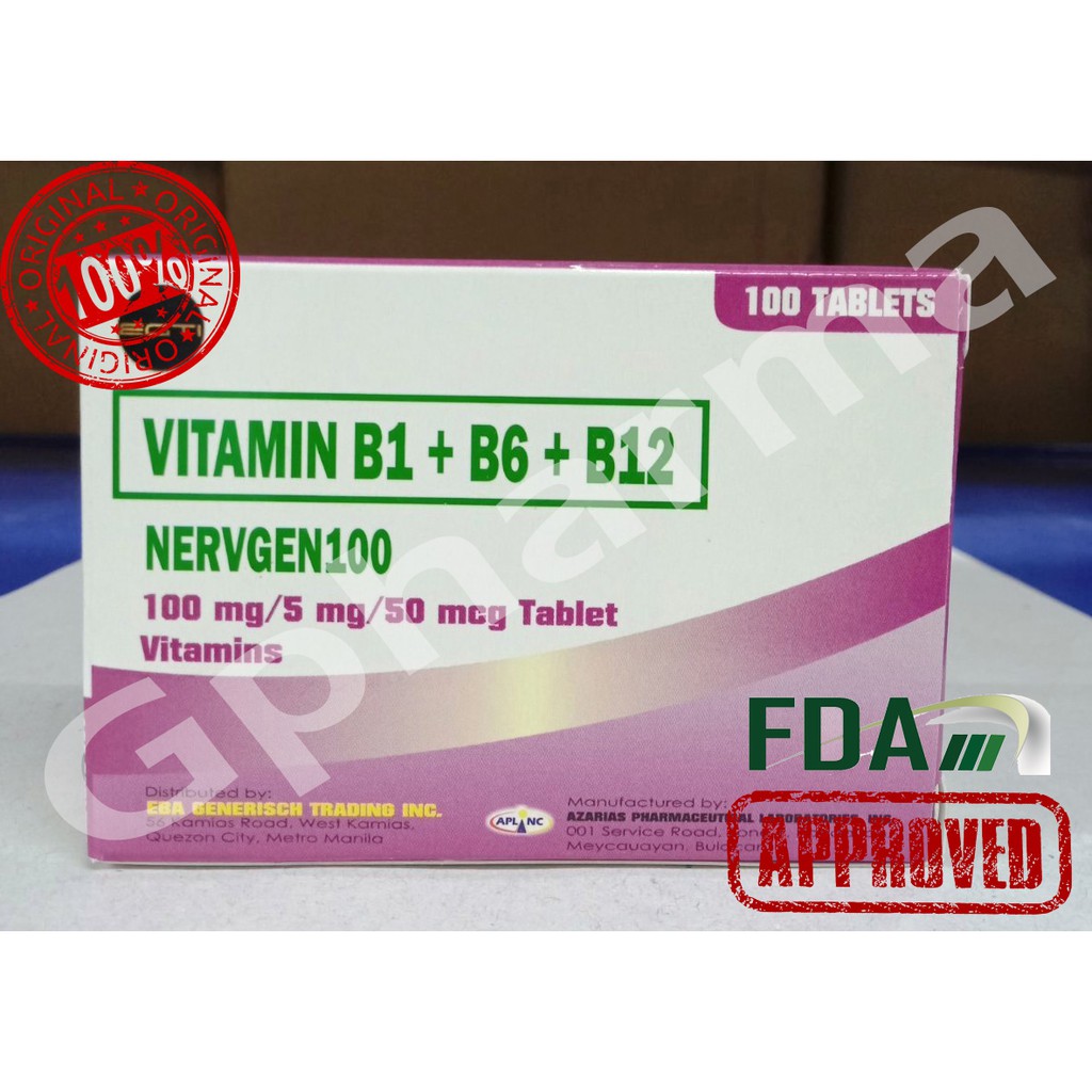 Nervgen100 Vitamin B1+B6+B12 (100 tablets per box) Shopee Philippines