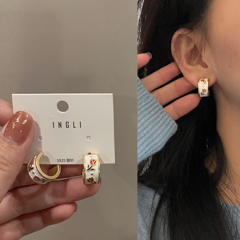 tulip earrings 925 Sterling Silver Girls Circle Earring tulips earrings