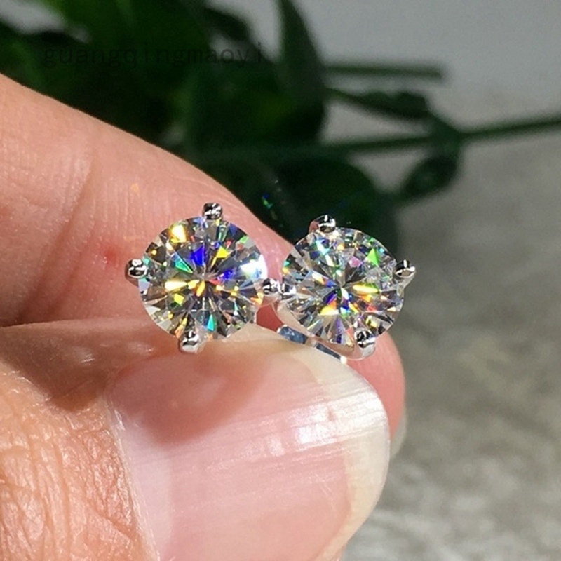 Fashion 18K Gold 1Ct Round Cut Moissanite White Diamond Stud Earrings