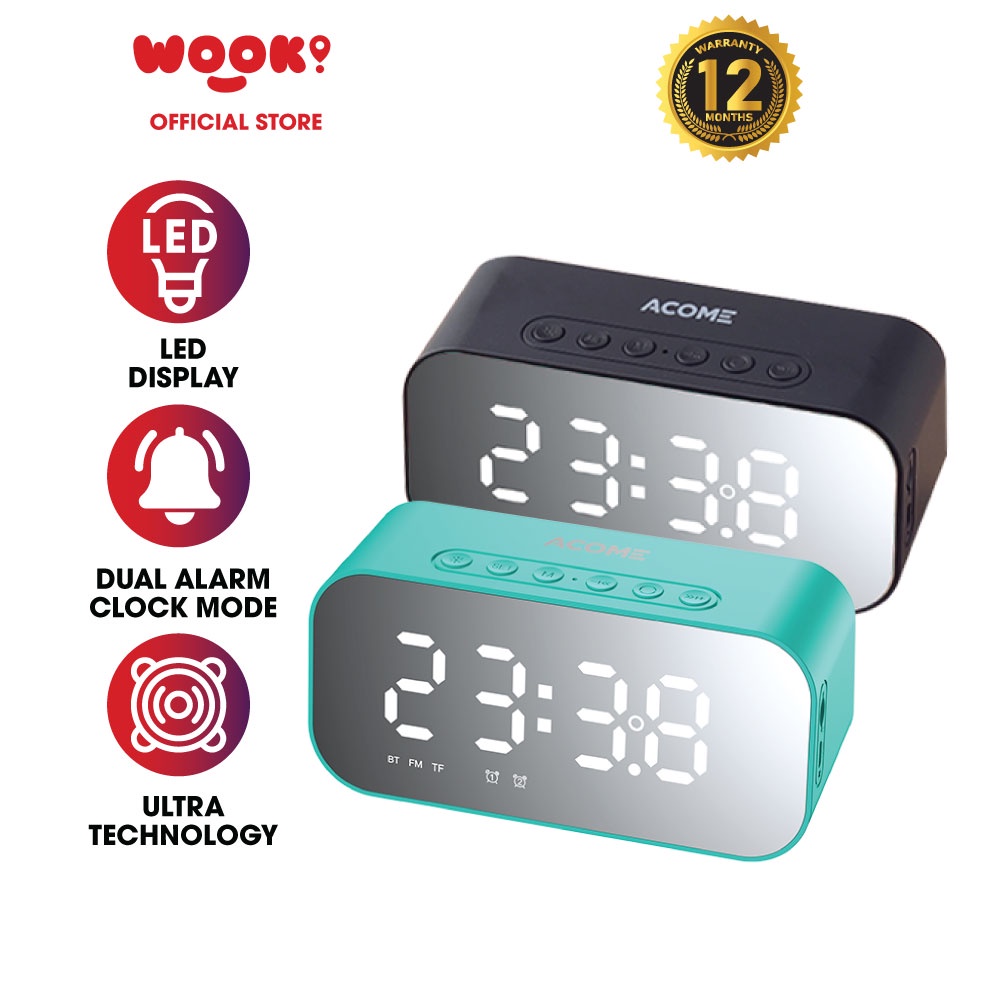 Acome A Bluetooth Speaker W Led Light Alarm Clock Ultra Bass