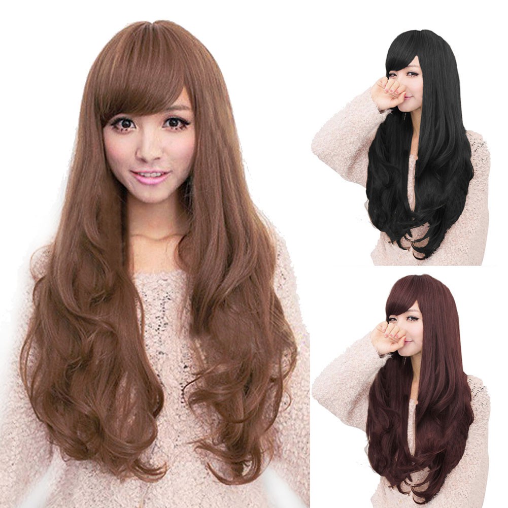 Fl Wigs New Long Brown Curly Wavy Full Wigs Party Hair Cosplay